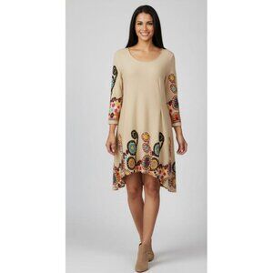 Ice Silk Vintage Dress Boho Long Sleeve Lined Floral Print Womens Size 2XL